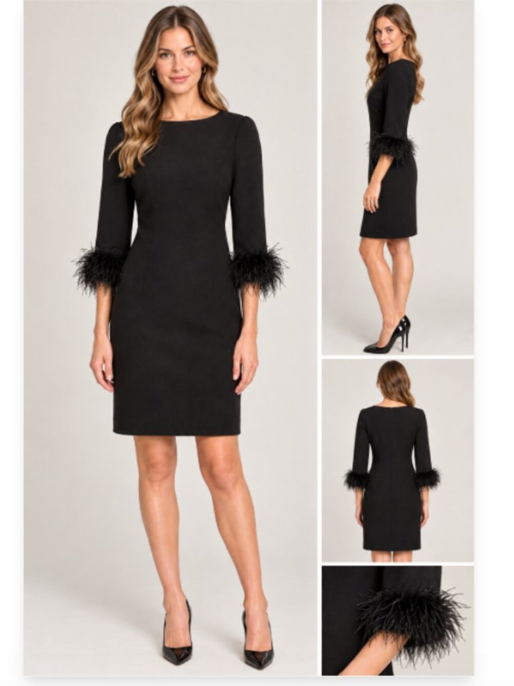 Eliza J Black Crepe Feather Cuff Dress NWT Size 4